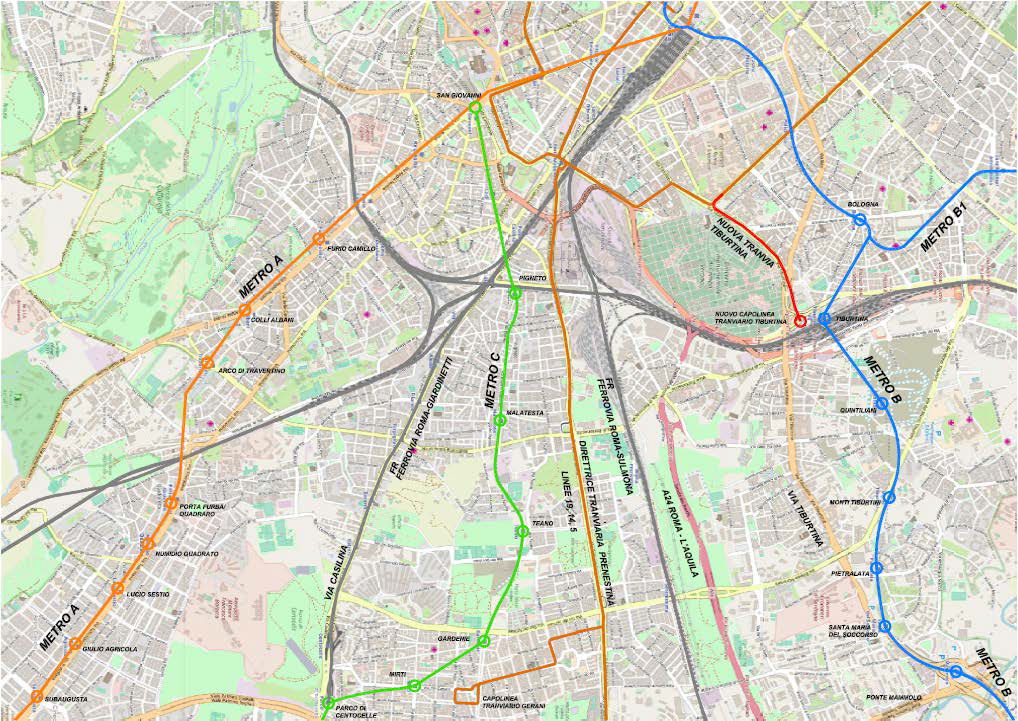 Tranvia Tiburtina (Verano - Stazione Tiburtina) 3 mappa verano tiburtina1